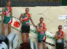 David, James, Chris and John in front of Ivanhoe Harriers banner